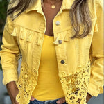 Viviane ruffled lace jacket in yellow with button front and scalloped lace trim