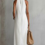 Jimena white sleeveless midi dress, open back keyhole with split hem on sides