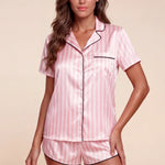 Velias pink-and-white striped short pajama shirt and boxer shorts set, button front