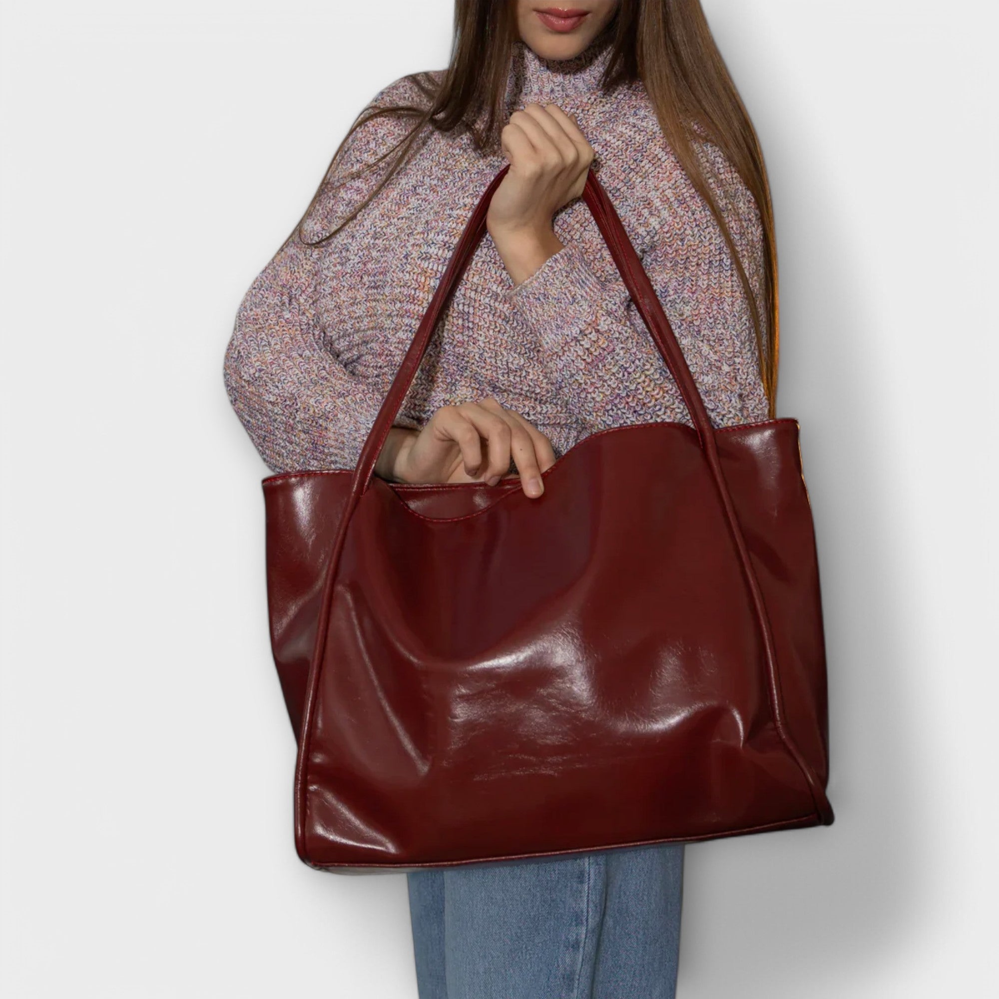 Blair tote bag in dark red with two handles and structured body