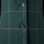 Women's plaid coat with two metal-look button closures