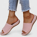Women’s breathable orthopedic pink slide sandals with open toe, textured knit upper