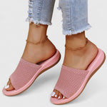 Women’s breathable orthopedic pink slide sandals with open toe, knit upper, ankle chain